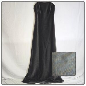 Nadine Metallic Shimmering Chevron Prom Gown Black Juniors 5 Style 1133 Vtg‎ 80s